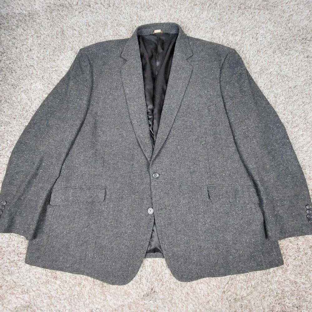Oak Hill Blazer Mens 3XL 54/56R Grey Herringbone Wool Blend Two Button Sport